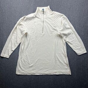 Vintage Mervyns Pullover Top Mens Medium Cream Quilted Shoulder 1/4 Zip Cotton